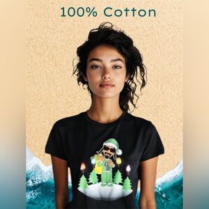 $7 Add-On 🆕Santa Snoop Festive Black Graphic Short Sleeve Tee